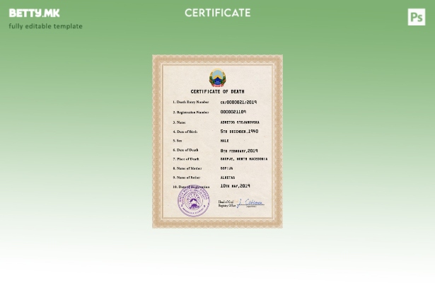 Модерен стил, шаблон за шаблон за ПСД од потврда за смрт од витален рекорд во Се