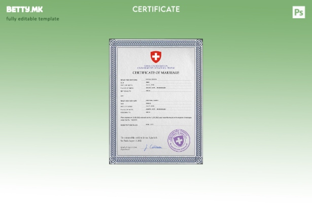 Модерен стил, шаблон за шаблон за PSD, потврда за брак во Швајцарија