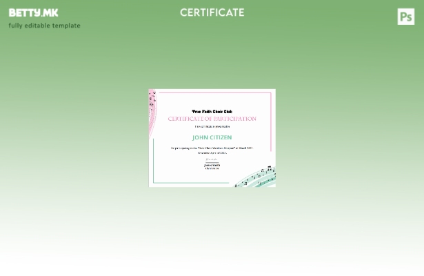 Шаблон за сертификат за учество на хор на САД во модерен стил