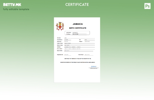 модерен стил Јамајка од витално значење извод од матичната книга на родените Шаб