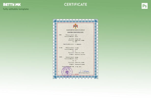 модерен стил Јордан витален рекорд на извод од матична книга на родените ПСД ш