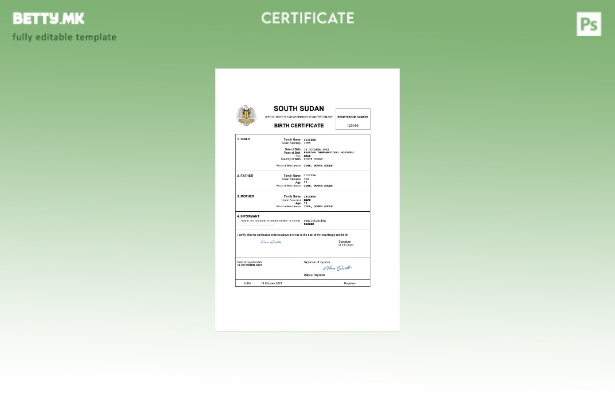 модерен стил Јужен Судан од витално значење за извод од матична книга на родени