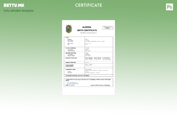 модерен стил Алжир од витално значење извод од матична книга на родените Шабло