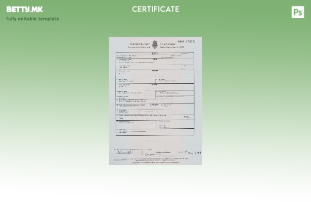 модерен стил Англија Шаблон за извод од матична книга на родени за регистрација