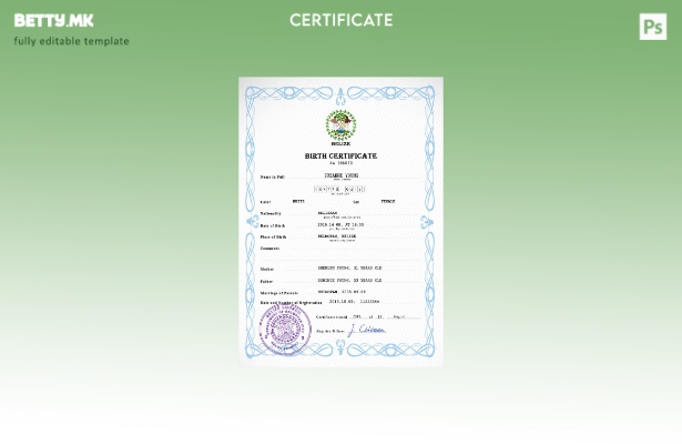 модерен стил Белизе витален евиденција извод од матична книга на родените ПСД