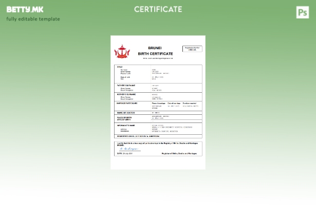 модерен стил Брунеи од витално значење извод од матична книга на родените Шабл
