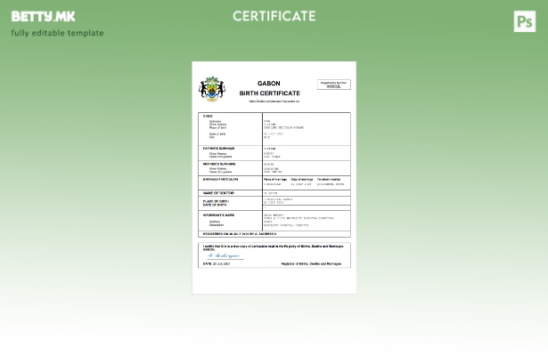 модерен стил Габонски витален рекорд извод од матична книга на родени Шаблон за