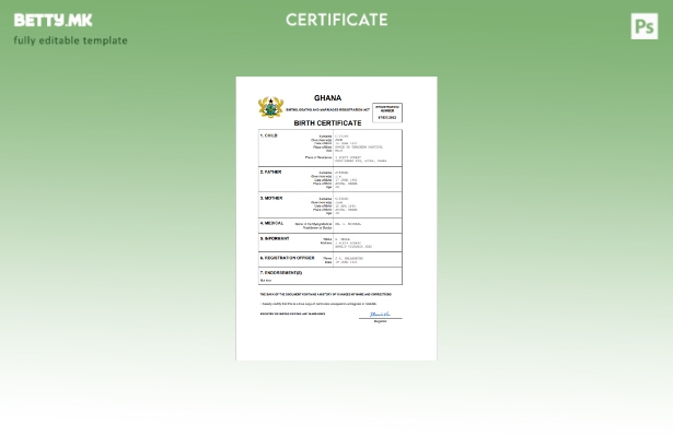 модерен стил Гана од витално значење за извод од матична книга на родени Шаблон