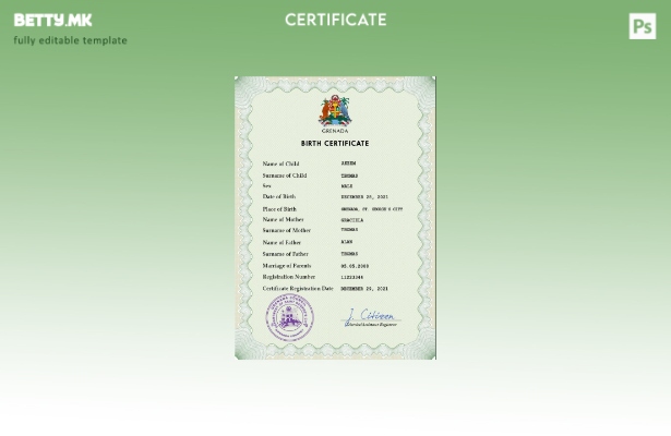 модерен стил Гренада витален рекорд извод од матична книга на родените ПСД шаб