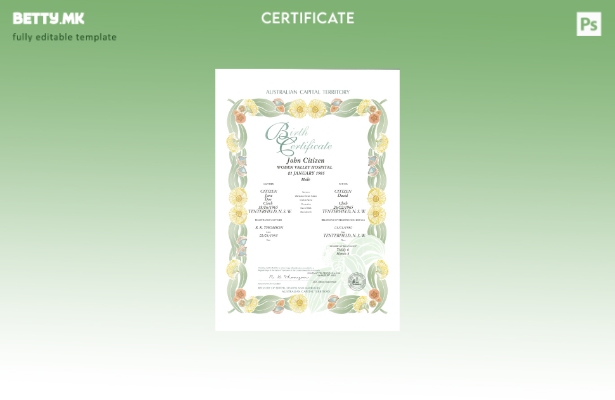 модерен стил Декоративен (комеморативен) шаблон за извод од матична книга на авс