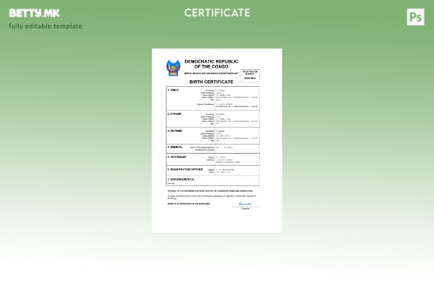 модерен стил Демократска Република Конго Шаблон за извод од матична книга на род