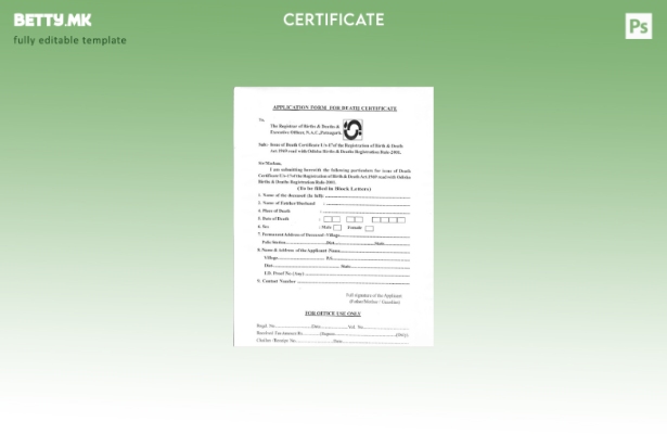 модерен стил Индија Секретарот на родени и умрени на шаблонот на уверението за с