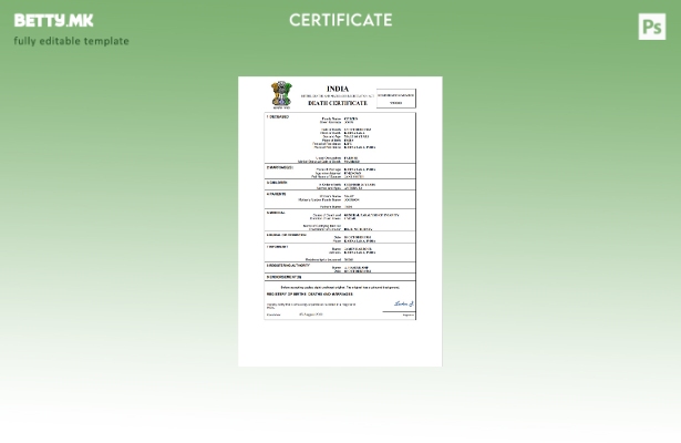 модерен стил Индија уверение за смрт Шаблон Word и PDF, шаблон