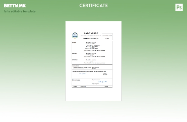 модерен стил Кабо Верде од витално значење за извод од матична книга на родени Ш
