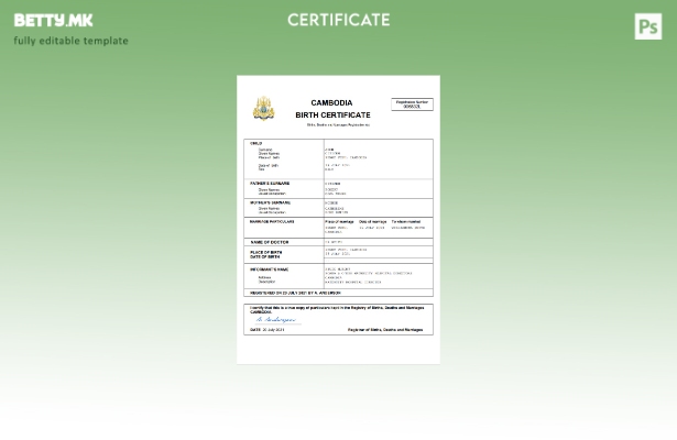 модерен стил Камбоџа извод од матична книга на родени Шаблон Word и PDF шаблон