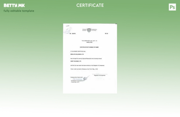 модерен стил Кипар Регистар на компании сертификат за промена на шаблон за име