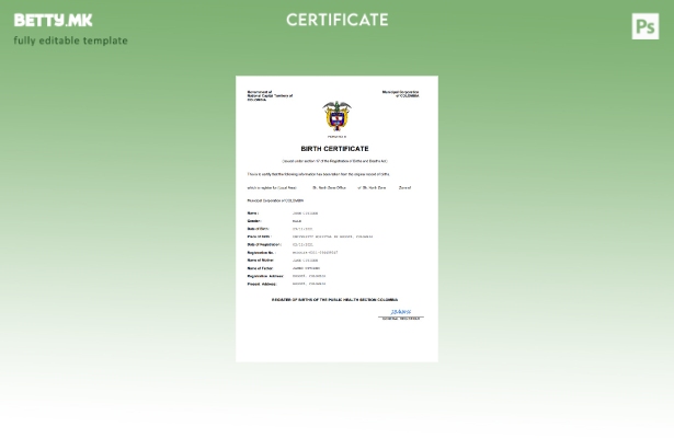 модерен стил Колумбија витален рекорд извод од матична книга на родените Шабло