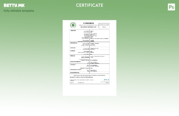 модерен стил Коморските витални записи за смртен шаблон Word и PDF шаблон