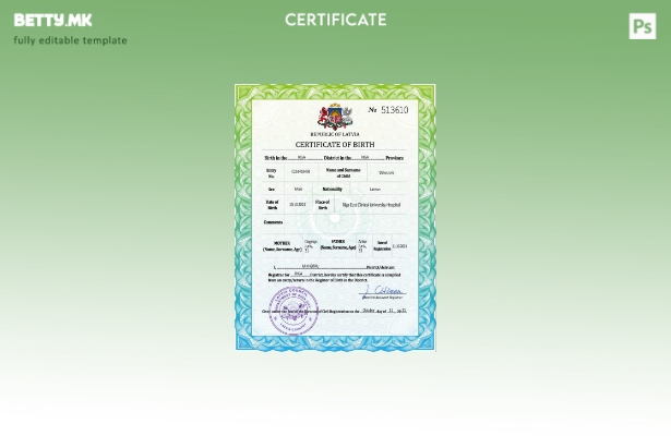 модерен стил Латвија витален рекорд извод од матична книга на родените ПСД шаб