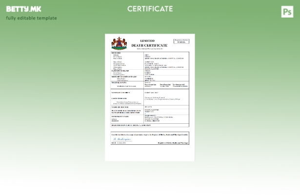 модерен стил Лесото витална евиденција за смртен шаблон Word и PDF шаблон