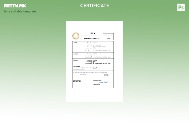 модерен стил Либија извод од матична книга на родени Шаблон Word и PDF шаблон