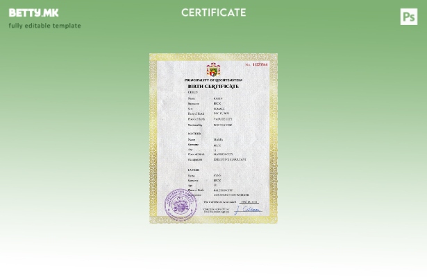 модерен стил Лихтенштајн шаблон за шаблон PSD од извод од матична книга на роден