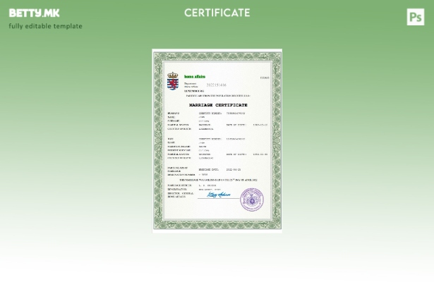 модерен стил Луксембуршки сертификат за брак Шаблон за Word и PDF