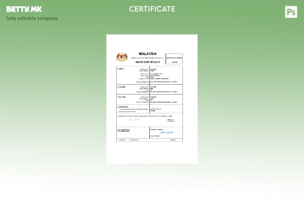 модерен стил Малезија од витално значење извод од матична книга на родените Ша