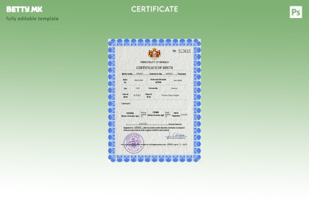 модерен стил Монако витален рекорд на извод од матична книга на родените шабло