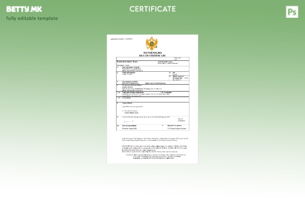 модерен стил Монтенегро уверение за смрт Шаблон Word и PDF шаблон