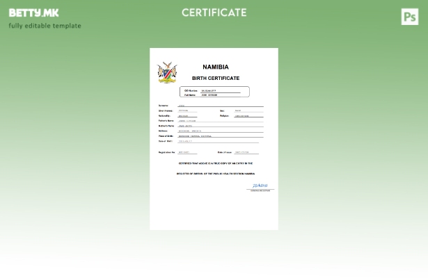модерен стил Намибија извод од матична книга на родени Шаблон за Word и PDF