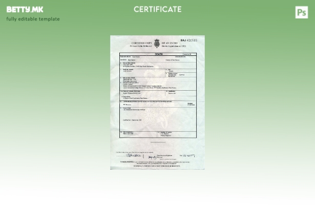 модерен стил Обединетото Кралство за родени и умрени Шаблон за уверение за смрт