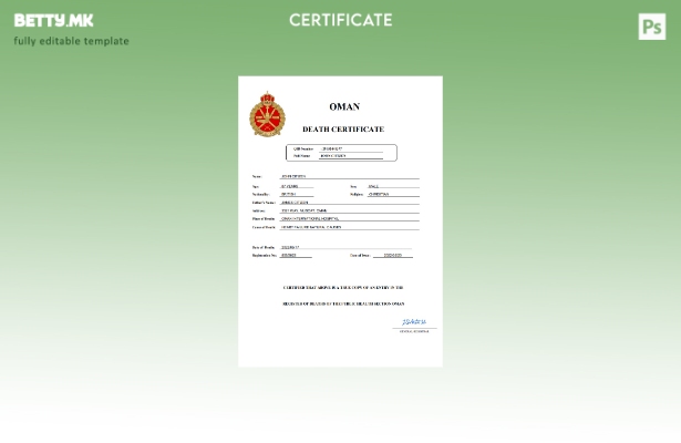 модерен стил Оман витален запис за смртен шаблон Word и PDF шаблон