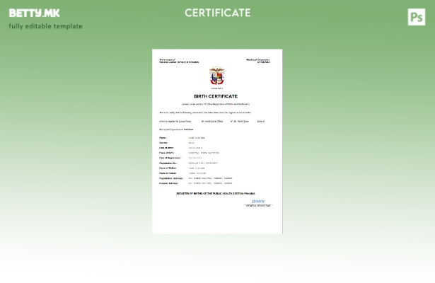 модерен стил Панама извод од матична книга на родени Шаблон за Word и PDF шаблон