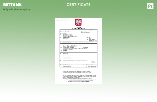 модерен стил Полска уверение за смрт Шаблон за Word и PDF