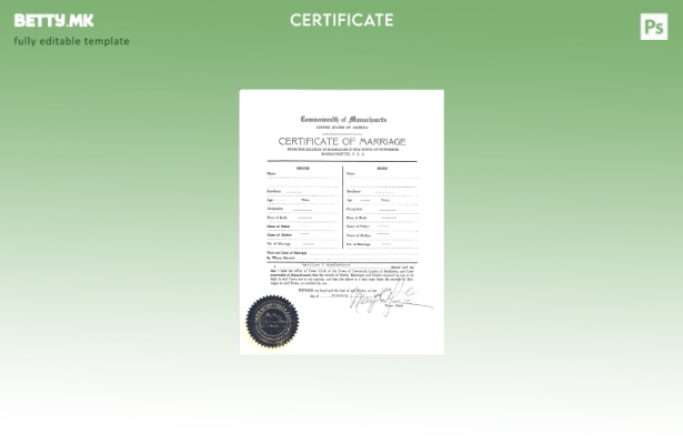модерен стил САД Евиденцијата на Масачусетс во шаблонот за уверение за брак на Т
