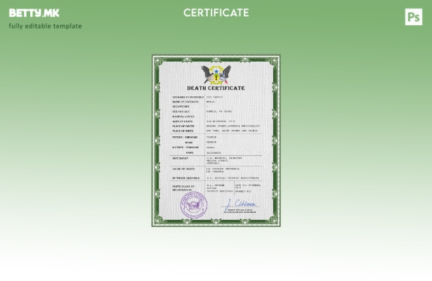 модерен стил Сао Томе шаблон за шаблон за PSD сертификат за смрт од витален реко