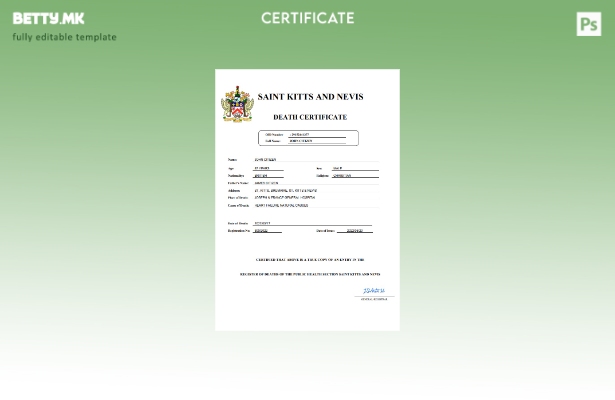 модерен стил Сент Китс и Невис од витално значење за евиденција за смртен шаблон