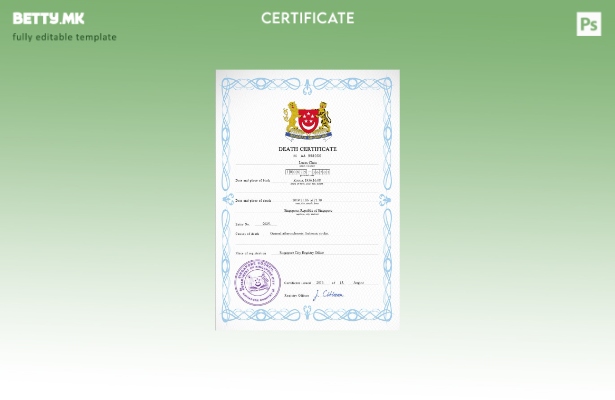 модерен стил Сингапурски шаблон за PSD шаблон за уверение за смрт