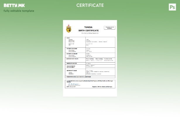 модерен стил Тунис од витално значење извод од матичната книга на родените Шабло