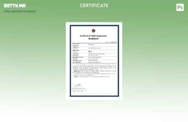 модерен стил Турција Сертификат за регистрација на GACC PSD шаблон примерок