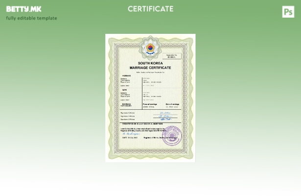 модерен стил Уверение за брак во Јужна Кореја Шаблон за Word и PDF шаблон