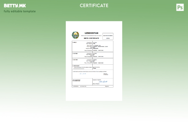модерен стил Узбекистан витален рекорд извод од матичната книга на родените Шабл