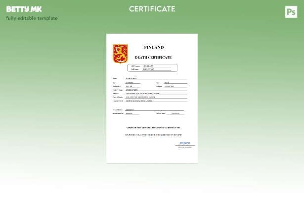 модерен стил Финска уверение за смрт Шаблон Word и PDF шаблон