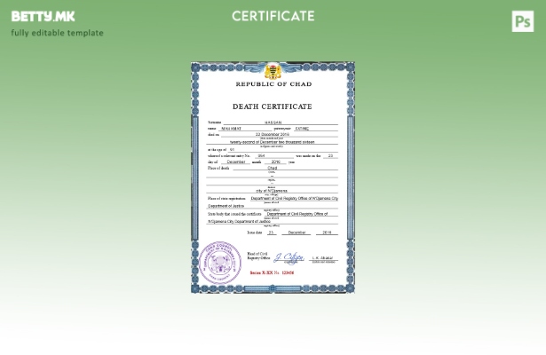 модерен стил Чад, шаблон за PSD, шаблон за потврда за смрт од витален рекорд