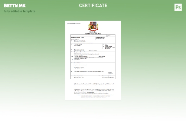 модерен стил Чешка уверение за смрт Шаблон за Word и PDF шаблон