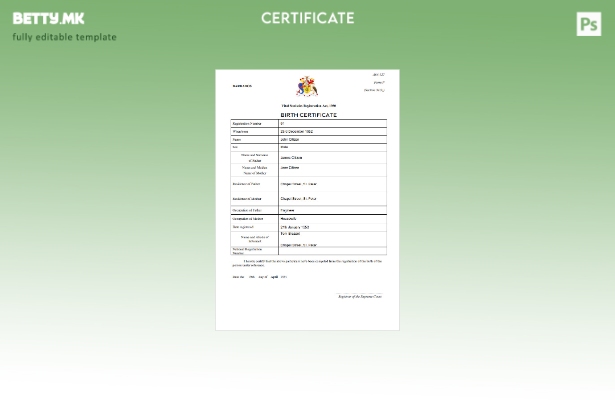 модерен стил Шаблон за извод од матична книга на родените Барбадос во шаблон W