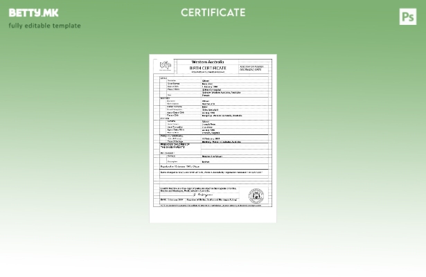 модерен стил Шаблон за извод од матична книга на родените во Австралија Западн 1