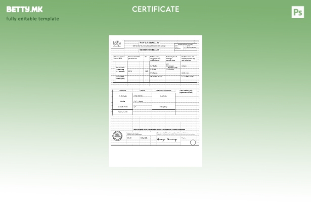 модерен стил Шаблон за извод од матична книга на родените во Австралија Нов Јуже