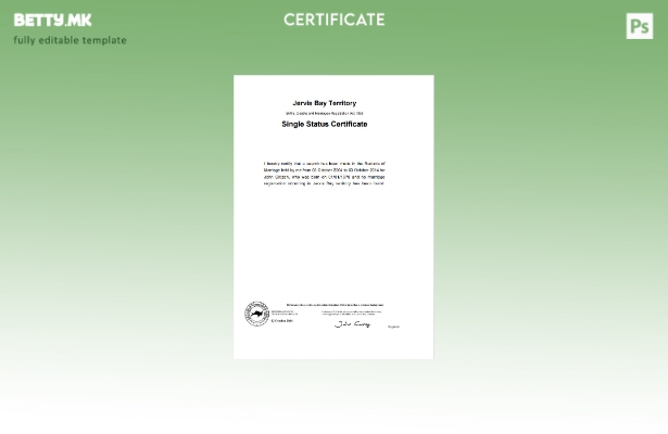 модерен стил Шаблон за потврда за развод на територијата на Австралија Џервис Бе